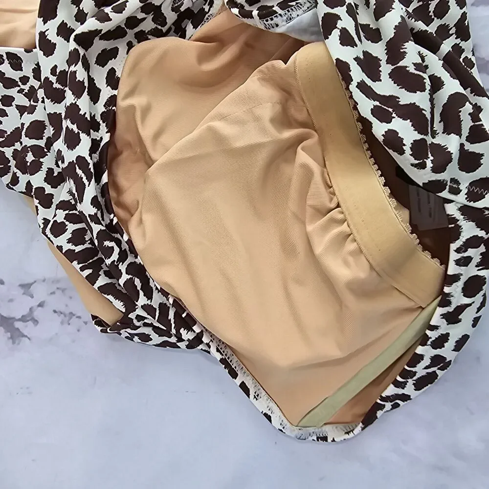 J Crew One Piece One Shoulder Ruched Bikini Leopard Swim Suit BF245 NEW